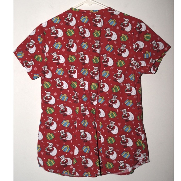 Santa Claus and presents scrub top - Picture 2 of 7